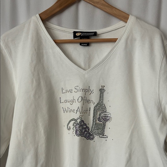 Christine Alexander White Cotton 3/4-Sleeve Wine A lot Blouse Top **Size XL** 🍷🍷 - Picture 3 of 5